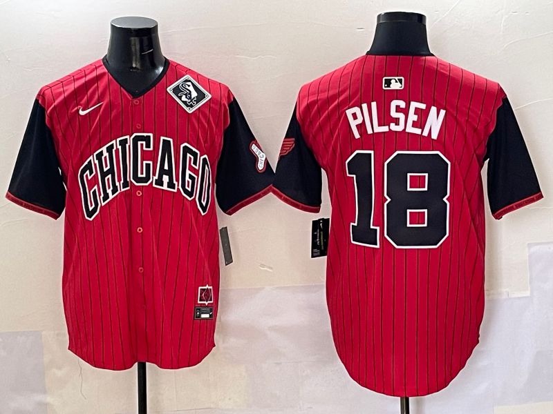 Men Chicago White Sox #18 Pilsen Red Stripe Joint Name Nike 2025 MLB Jersey style 28